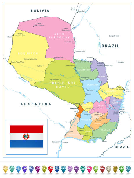 Paraguay Political Map And Map Pointers Isolated On White Stock Paraguay Political Map And Map Pointers Isolated On White 