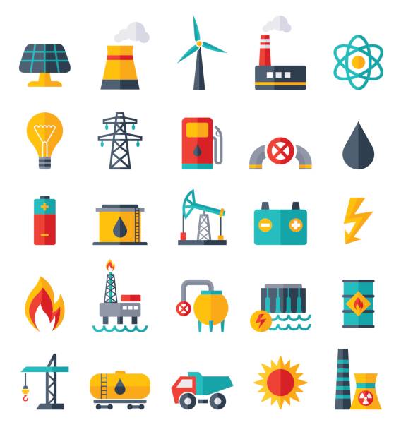 Power Industry Flat Icons - illustration Vector Set of Power Energy Industry Flat Icons power line illustrations stock illustrations