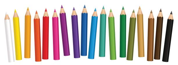 Crayons Colored Short Pencils Crayons - small colored pencil collection loosely arranged - isolated vector on white background. pencil tip stock illustrations
