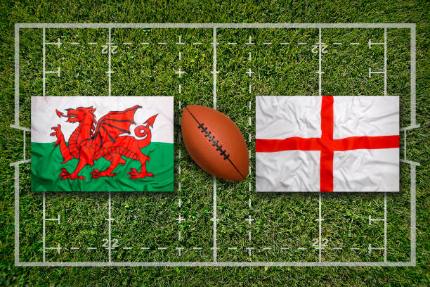 istock Wales vs. England flags on rugby field 647449426