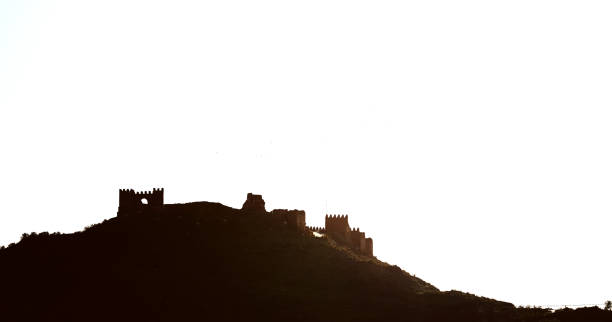 Silhouette of an Tabernas castle (Castillo de Tabernas), it was built in the 11th. Province of Almeria, Andalusia. Spain