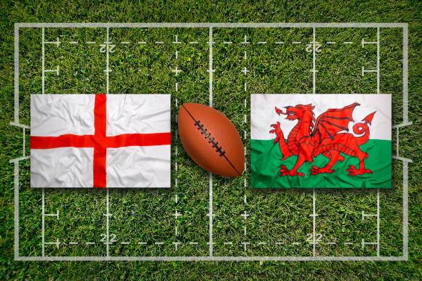 istock England vs. Wales flags on rugby field 647456994
