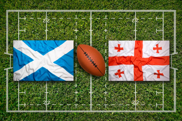 istock Scotland vs. Georgia flags on rugby field 647459578
