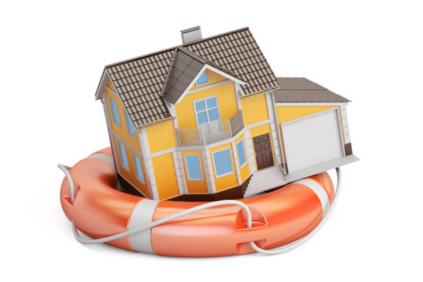 istock Home security and protection concept, house with lifebuoy. 3D rendering 647467098