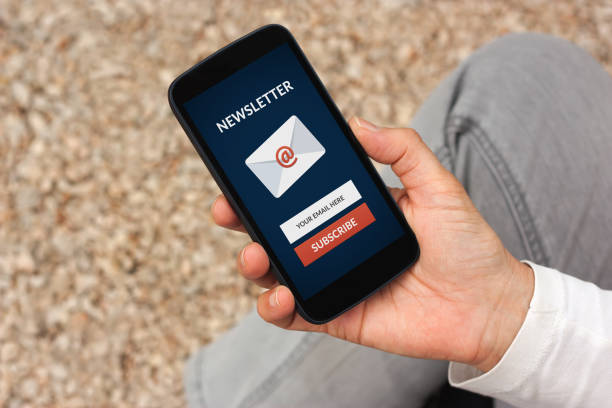 istock Hand holding smart phone with subscribe newsletter concept on screen 647470610