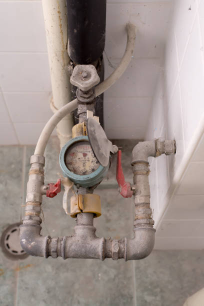 istock Plumbing, water meter and valves. 647473802