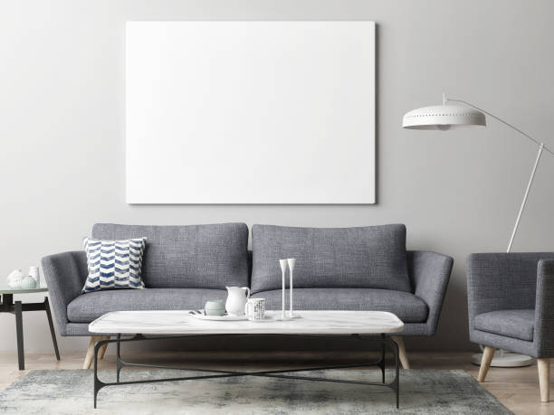 istock Mock up poster in hipster living room background 647473840