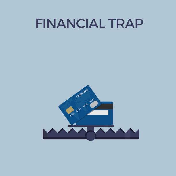 Financial Trap Illustration, Debt Trap Credit Card In Bear Trap entrapment stock illustrations