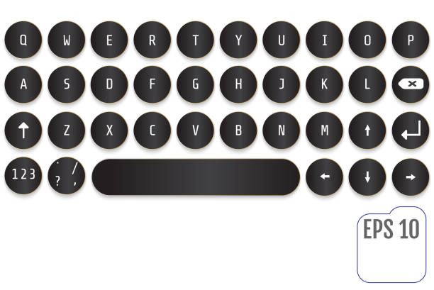 istock Black Modern keyboard design. Fashionable retro concept. Round keys. This keyboard is perfect for your business project. 647477486