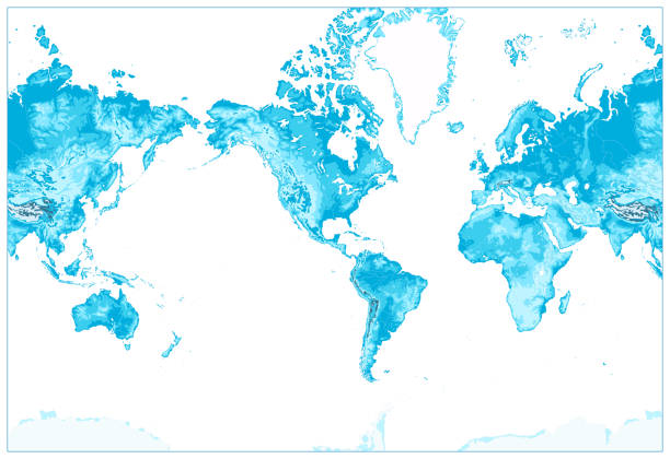 istock Physical World Map-America Centered-World Map In Colors of Blue. No text 647477812
