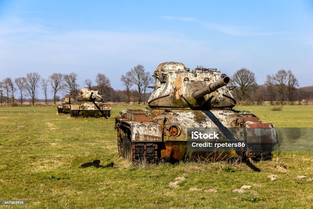 Tanks on a meadow near Sögel Old tanks on a meadow near the city Meppen Meppen Stock Photo
