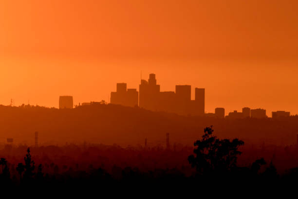City of Los Angeles sunset glow City of Los Angeles, California sunset glow foothills parkway photos stock pictures, royalty-free photos & images