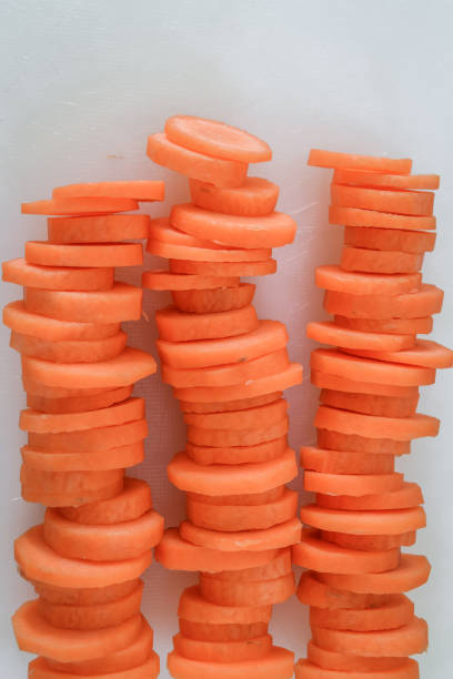 stacks of sliced carrots closeup