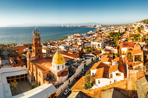 Panoramic Aerial View of Puerto Vallarta Skyline in Mexico.