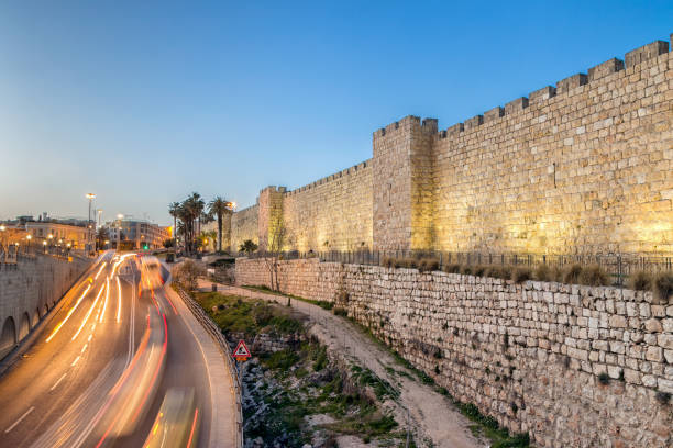 istock Jerusalem Old City Walls at Night at Jaffa Gate 647501518