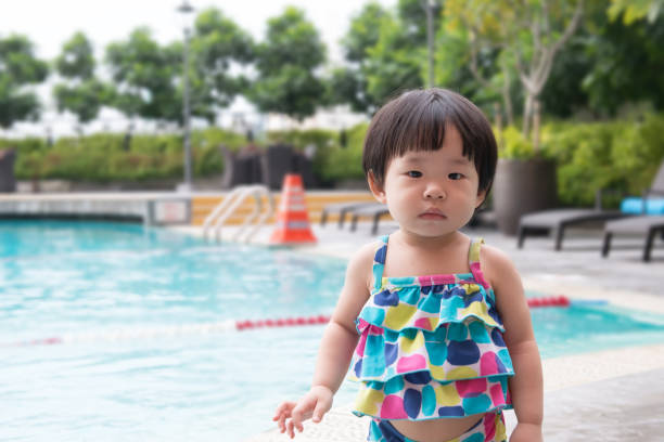 istock Little Asian toddler at the pool 647503836