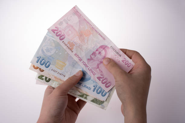 istock Hand holding Turksh Lira banknotes  in hand 647516400