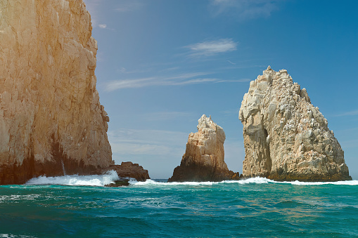 Cabo san Lucas rocks  travel background. Mexico vacation in scenery outside resort
