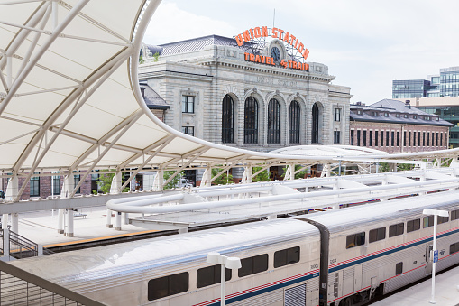 Denver, Colorado, USA-June 22, 2016.  Amtrack train ready for departure at the Denver Union Station.