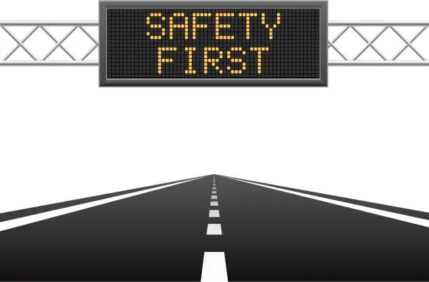Vector illustration of Safety first on LED screen