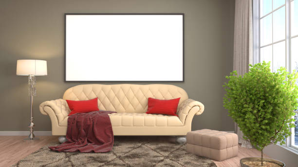 istock mock up poster frame in interior background. 3D Illustration 647551556