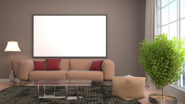 istock mock up poster frame in interior background. 3D Illustration 647551582