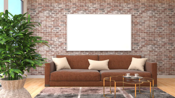 istock mock up poster frame in interior background. 3D Illustration 647556472