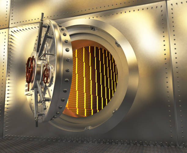 istock Safe with the door open. Gold in the vault 647563544