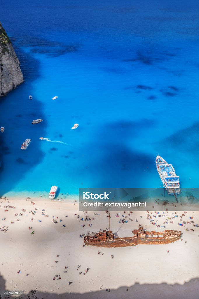 Navagio beach with shipwreck on Zakynthos island in Greece Bay of Water Stock Photo