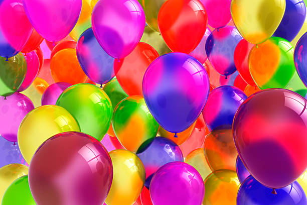 istock Banner with balloons. Bright colors, festive mood 3D. 647570662