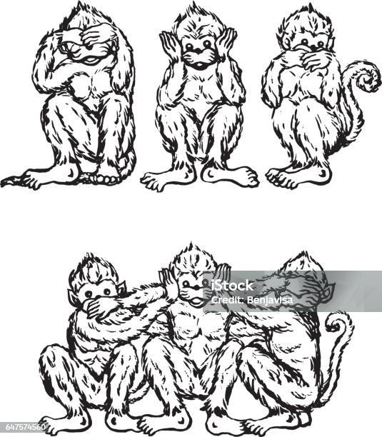 Funny 3 Monkeys Concept Stock Illustration - Download Image Now - Ape,  Evil, Three Animals - iStock