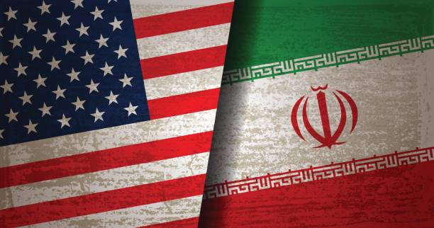 미국 및 그런 지 질감 배경 이란 깃발 - iran stock illustrations