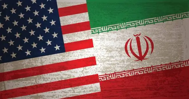 Vector illustration of USA and Iran Flag with grunge texture background
