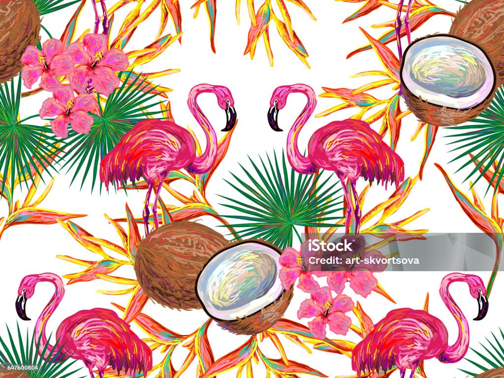 Ilustración de Deja Verano Selva Patrón Con Flamingo Coco Palma Y Flores  Vector Fondo Fondo Floral Ideal Para Fondos De Pantalla Rellenos De Patrón  Fondos De Página Web Texturas Superficiales Textil y