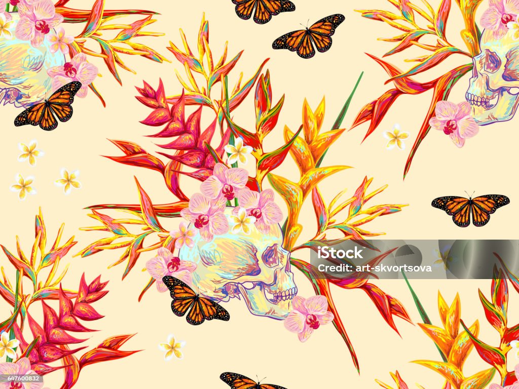 Ilustración de Patrón Tropical Verano Inconsútil Con Calaveras Mariposas Y Exóticas Flores Fondo Hermoso Ideal Para Fondos De Pantalla Rellenos De Patrón Fondos De Página Web Texturas Superficiales Textil y más Vectores Ilustración de Patrón Tropical Verano Inconsútil Con Calaveras Mariposas Y Exóticas Flores Fondo Hermoso Ideal Para Fondos De Pantalla Rellenos De Patrón Fondos De Página Web Texturas Superficiales Textil y más Vectores