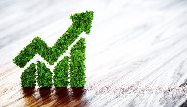 istock 3d rendering of green line chart with blurred background. 647607282