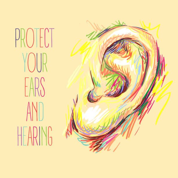 międzynarodowy dzień pielęgnacji uszu. szkic ucha. ilustracja wektorowa opieki zdrowotnej. projekt plakatu medycznego. utrata słuchu. chroń uszy i słuch. zadbaj o swój słuch - equipment human ear sound music stock illustrations