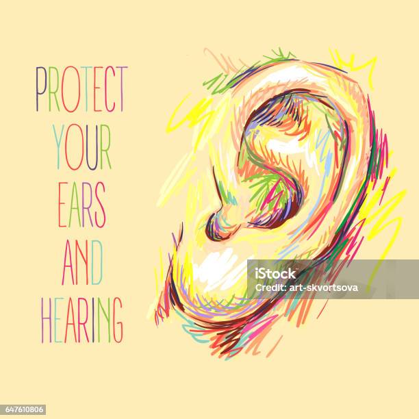 International Ear Care Day Ear Sketch Health Care Vector Illustration Medical Poster Design Hearing Loss Protect Your Ears And Hearing Take Care Of Your Hearing Stock Illustration - Download Image Now