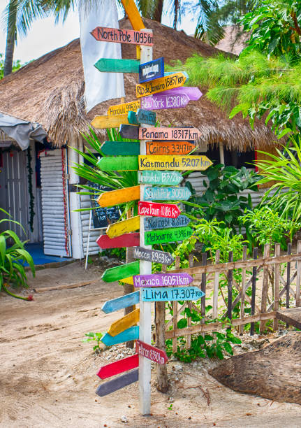 istock Pointer direction on Gili Air island, beach props Decorative Interior bar. 647614400