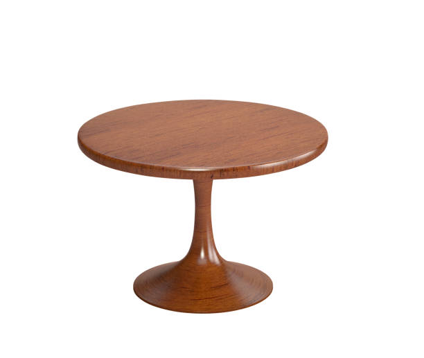 istock Round wooden table isolated on white 647618416