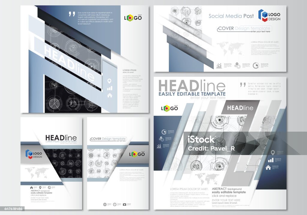 Technology Posts Layout Social Media Posts Set Business Templates Easy Editable Flat Style ...