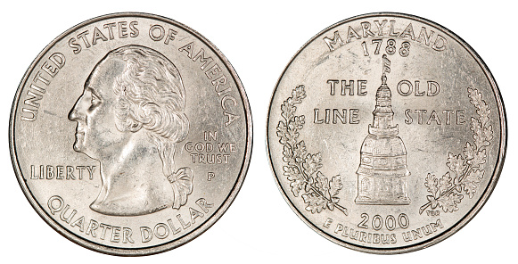quarter dollar USA,  coin, isolated
