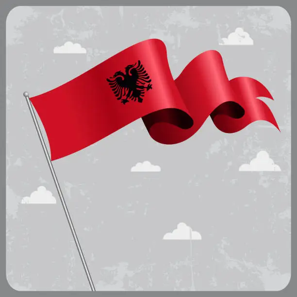Vector illustration of Albanian wavy flag. Vector illustration.