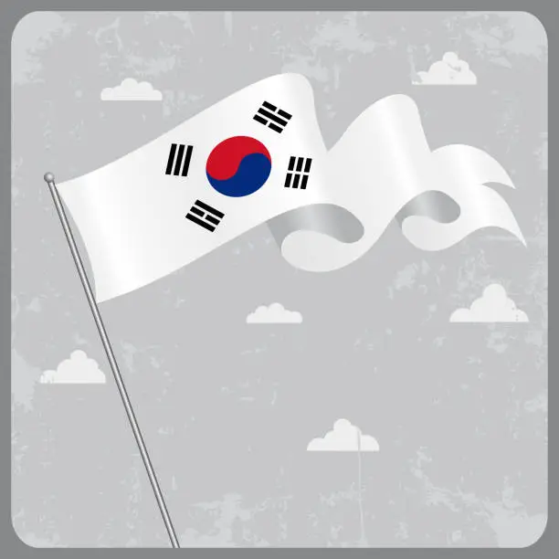 Vector illustration of South Korean wavy flag. Vector illustration.