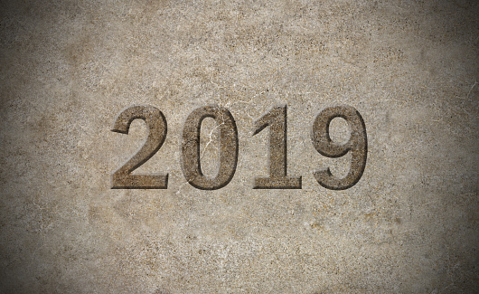 2019 year sign carved out in stone