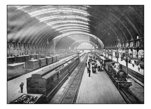 Antique London's photographs: Paddington Station Antique London's photographs: Paddington Station railroad station platform photos stock illustrations