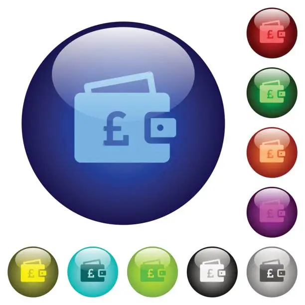 Vector illustration of Pound wallet color glass buttons