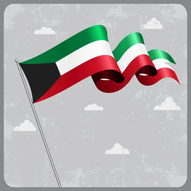 Vector illustration of Kuwait wavy flag. Vector illustration.