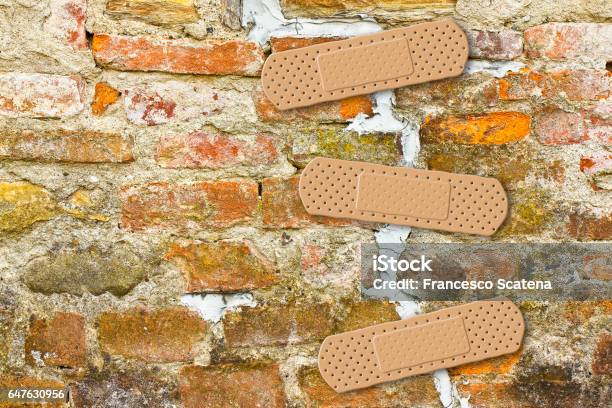 Renovation Of Cracked Brick Wall Concept Image With Copy Space Stock Photo - Download Image Now