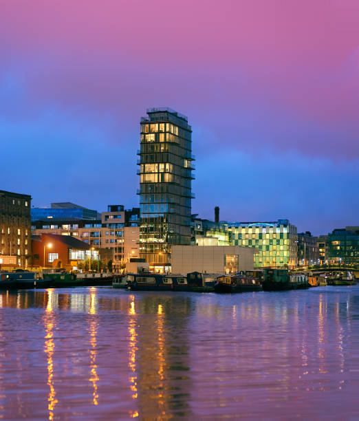 istock Modern Dublin Docklands on Grand Canal on a sunset 647633278